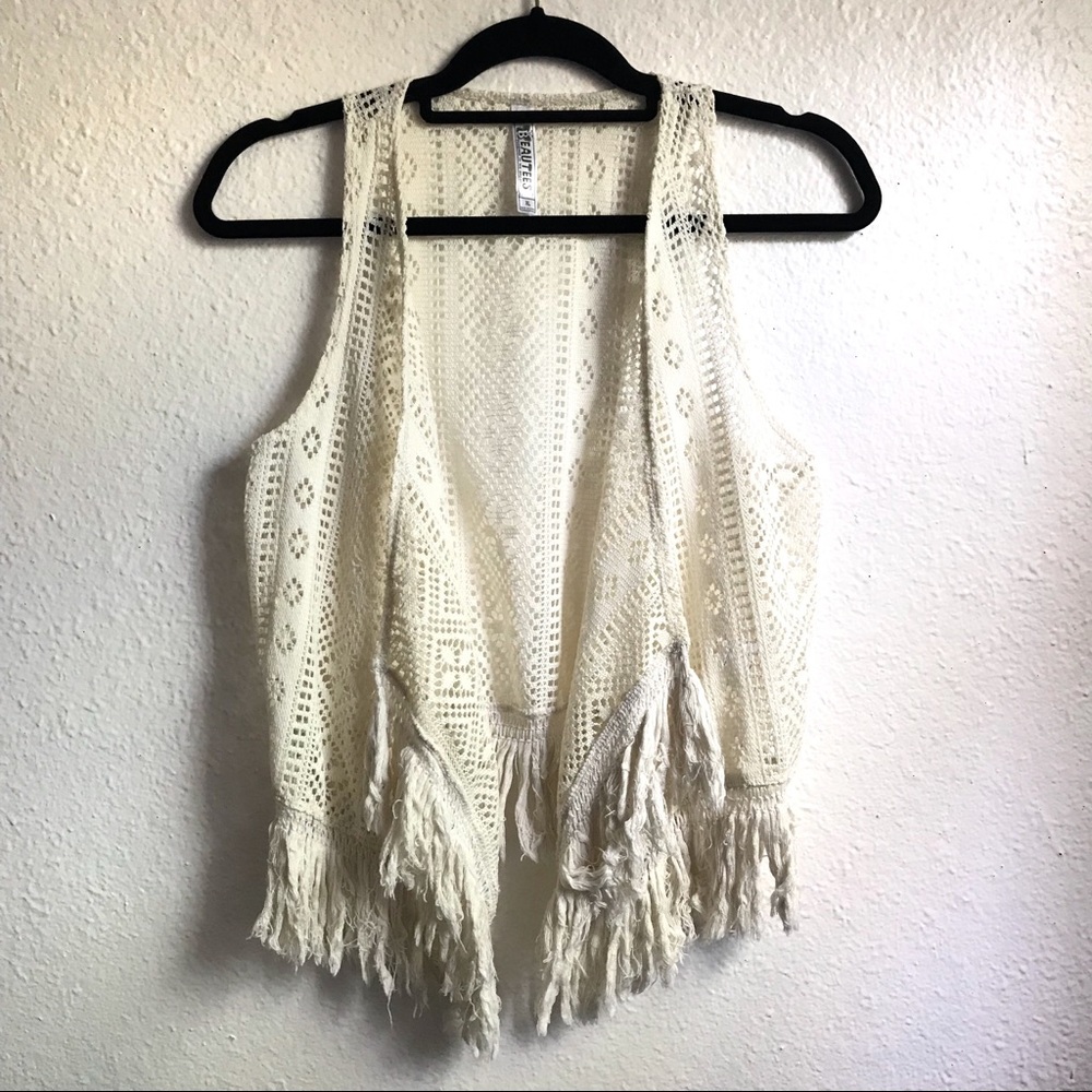 Cream color chrochet festival vest